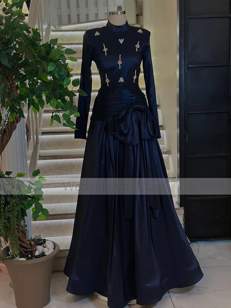 Party Dress - High Collar Crystal Bow A-Line