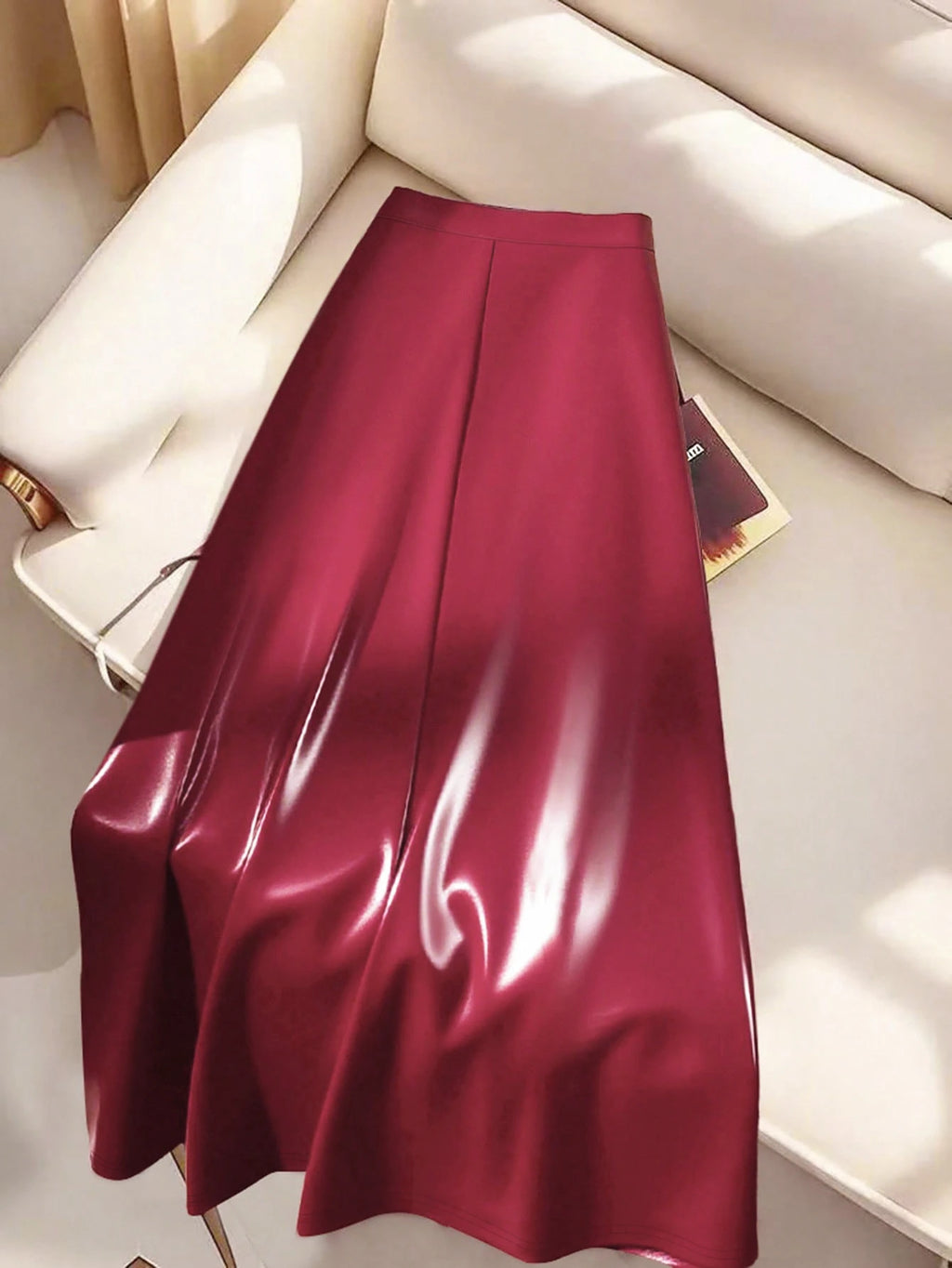 Falda Cuero Elegante A-line Cremalleras Mujer
