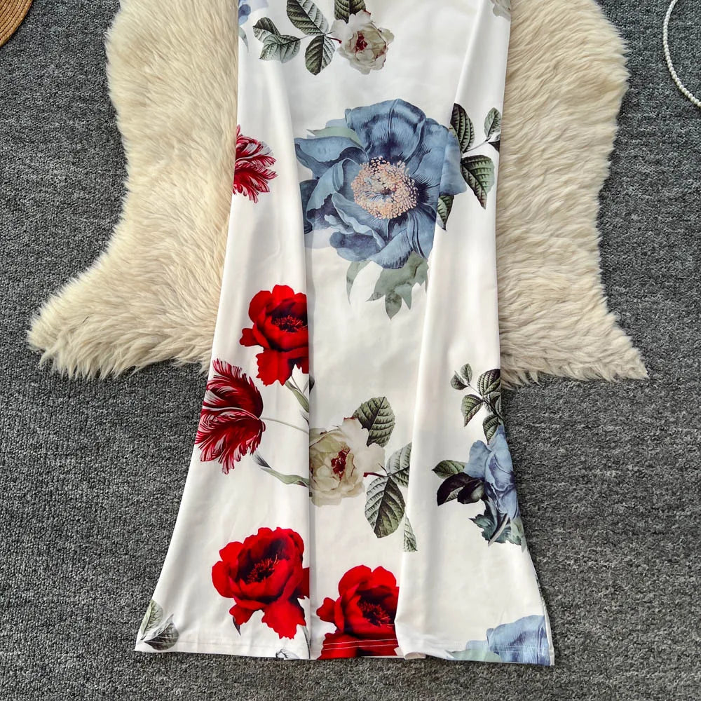 Pencil Dress - Vintage Print Sleeveless Spliced