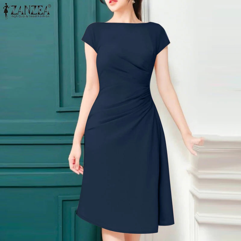Office Dress - Pleated Midi Short Sleeve 2025