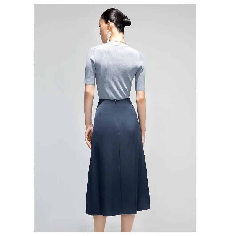 Satin Pleated Midi Skirt - French Simple