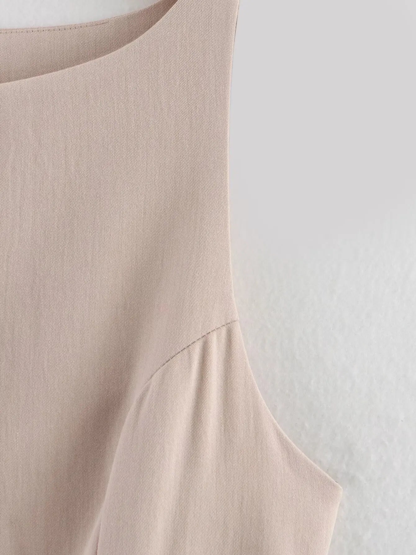 Midi Dress - Beige Contrast Sleeveless Belt 2025