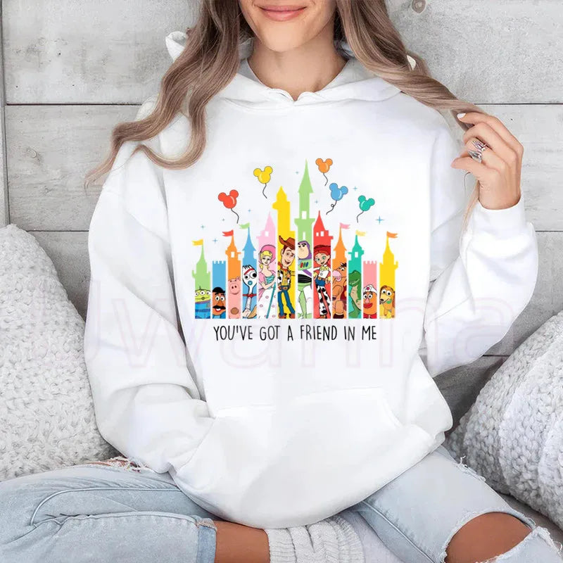 Polerón con Capucha Caricatura Mujer Manga Larga Suelto Felpa