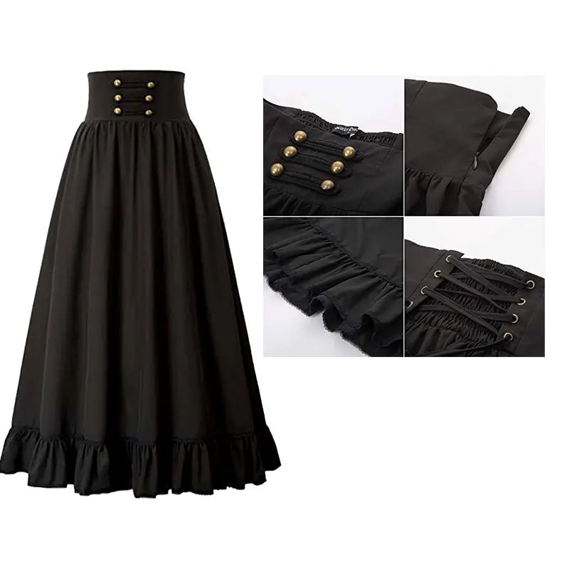 Victorian Maxi Skirt - High Waist Pleated Gothic