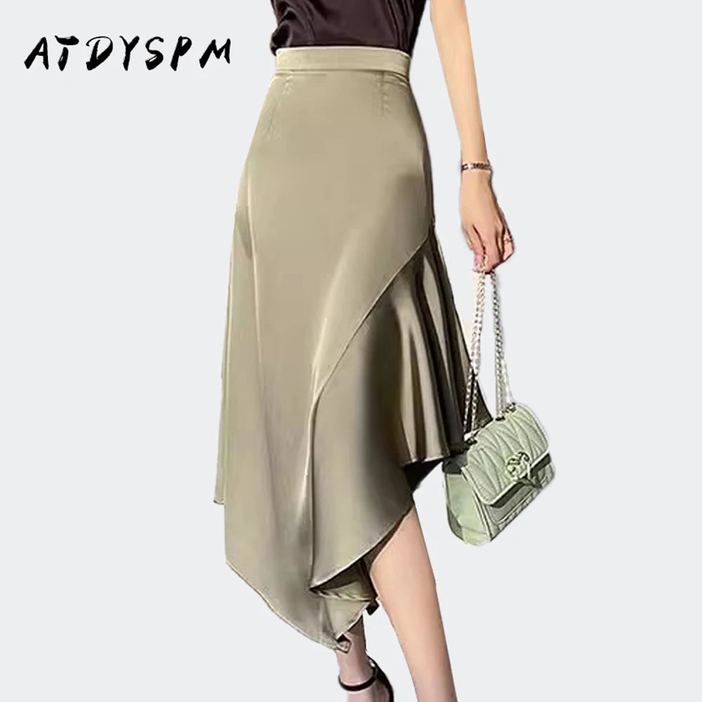 Satin Mermaid Long Skirt - High Waist Irregular