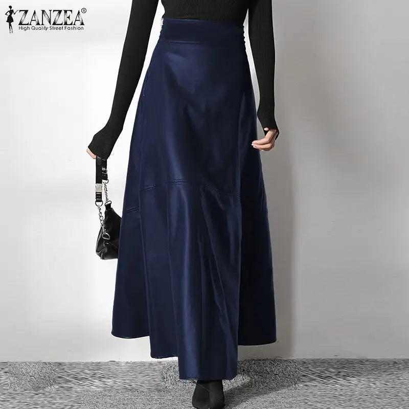 PU Leather Maxi Skirt - High Waist Zipper Style B