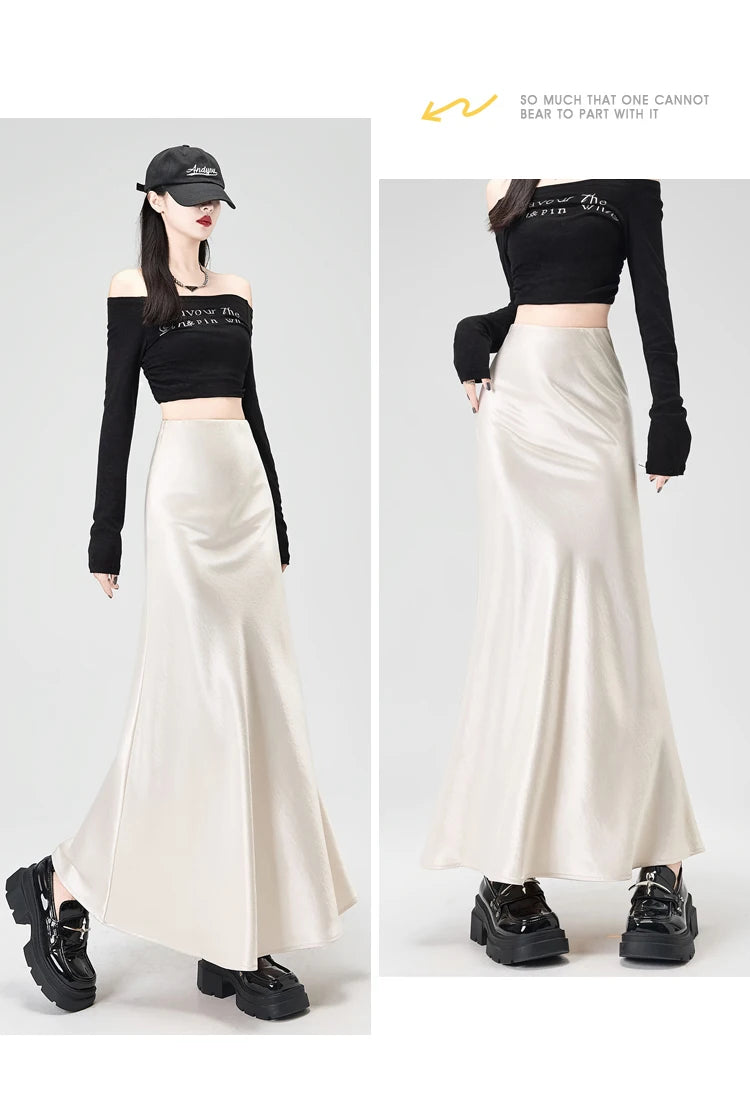 Satin Maxi Skirt - High Waist Trumpet