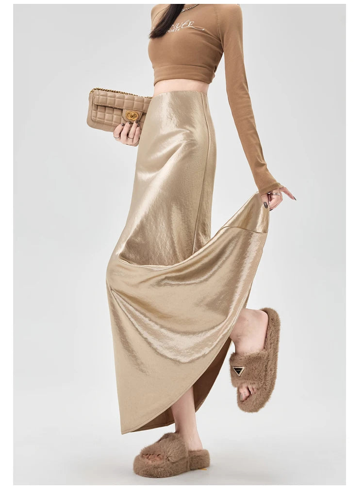 Satin Maxi Skirt - High Waist Trumpet
