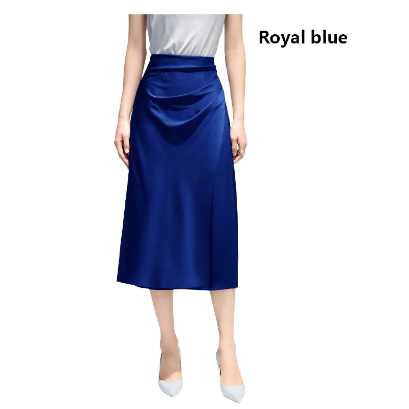 Satin Pleated Midi Skirt - French Simple