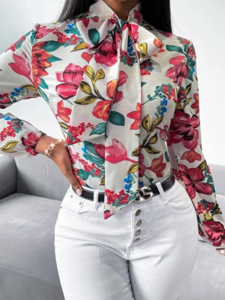 Work Shirt - Floral Print Bow Tie