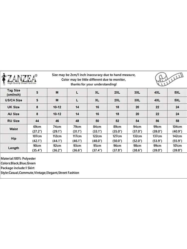 ZANZEA Fashion Holiday Faldas Mujer Casual Women Solid Color High Waist Jupe Femmes Elegant Commute Pleated Front Midi Skirts