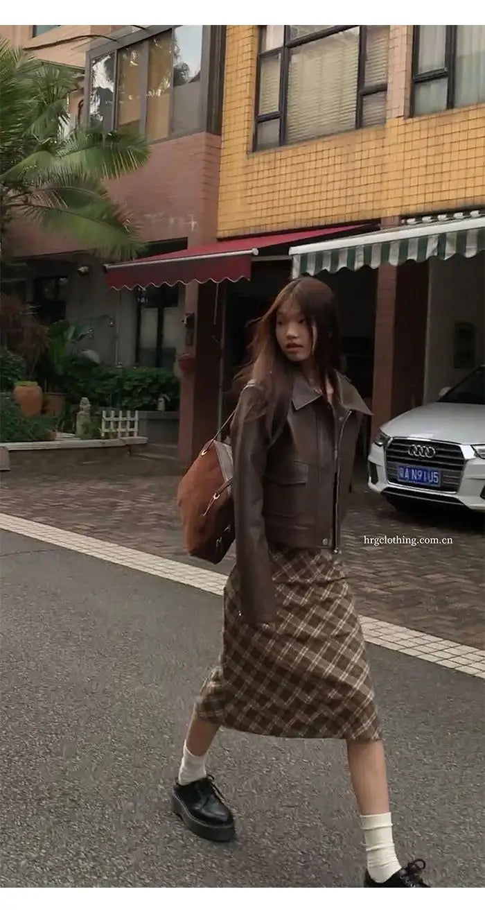 Falda Midi Cuadros Retro Y2K - Cintura Baja Estilo College