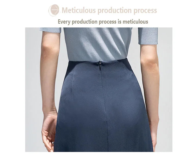 Satin Pleated Midi Skirt - French Simple