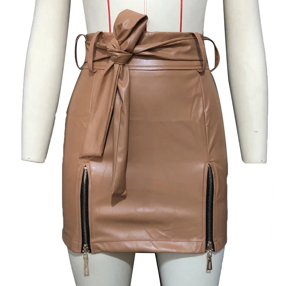 PU Leather Pencil Mini Skirt - High Waist Split Zipper