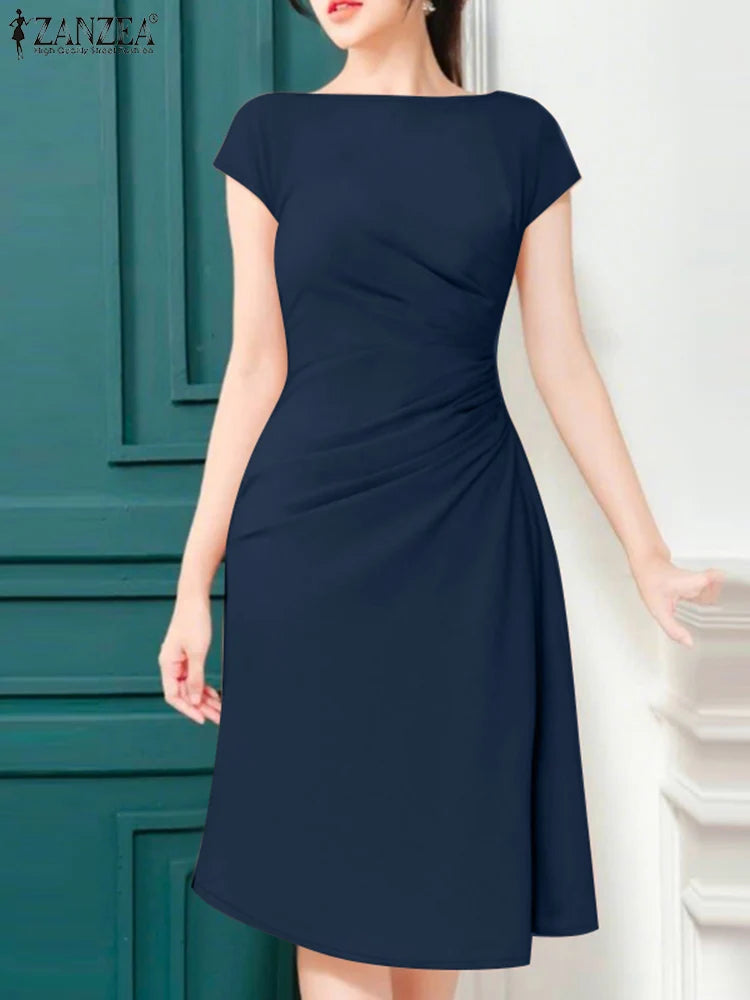 Office Dress - Pleated Midi Short Sleeve 2025