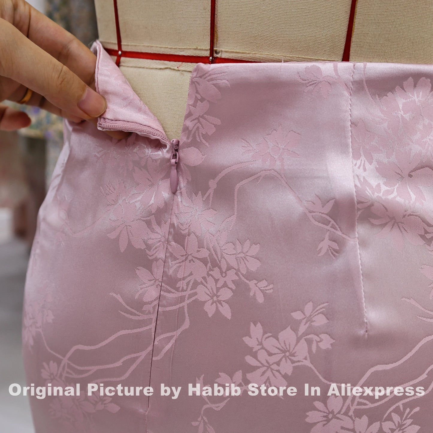 Pink Satin Pencil Midi Skirt - Floral Print