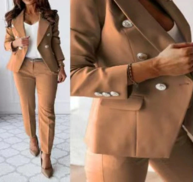 Conjunto Mujer Dos Piezas Saco Largo y Pierna Ancha Oficina