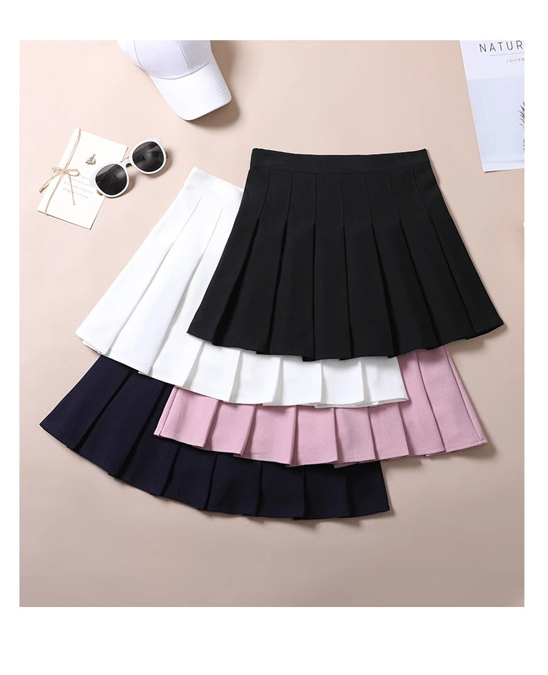 Women's Skirts Japanese Fashion School Clothes Brown Pleated Saias Femininas Girls Red Ropa Para Mujer Mini Skirt With Shorts