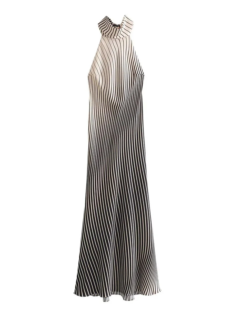 Party Dress - Stripe Halter Backless Evening