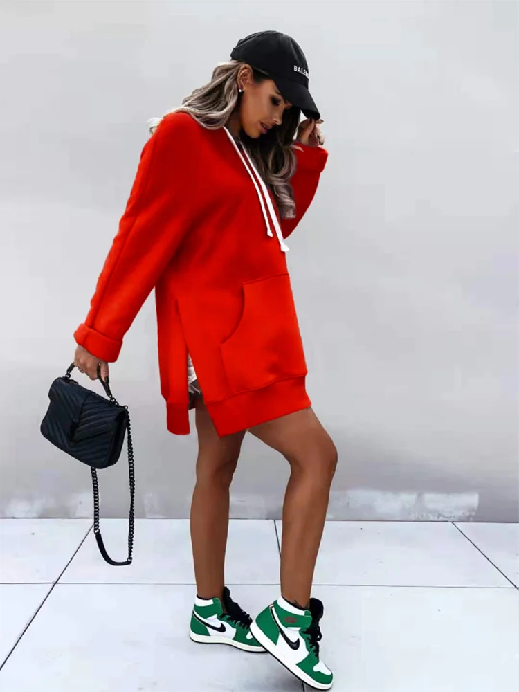 Polerón Capucha Mujer Abertura Lateral Bolsillos Invierno