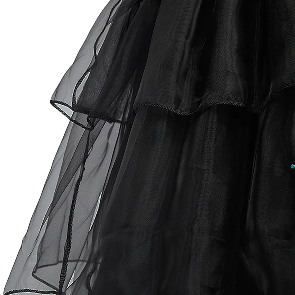 Vestido Princesa Niña Negro Volantes Halloween Fiesta Baile