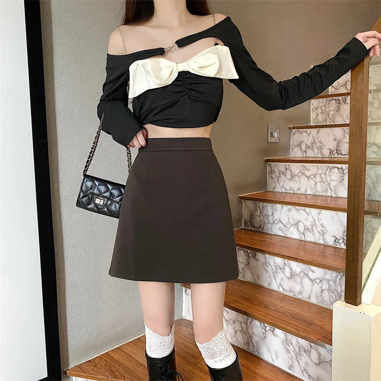 Ruffles Mini Skirt - High Waist A-Line Zipper Style A