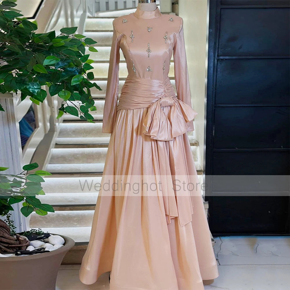 Party Dress - High Collar Crystal Bow A-Line