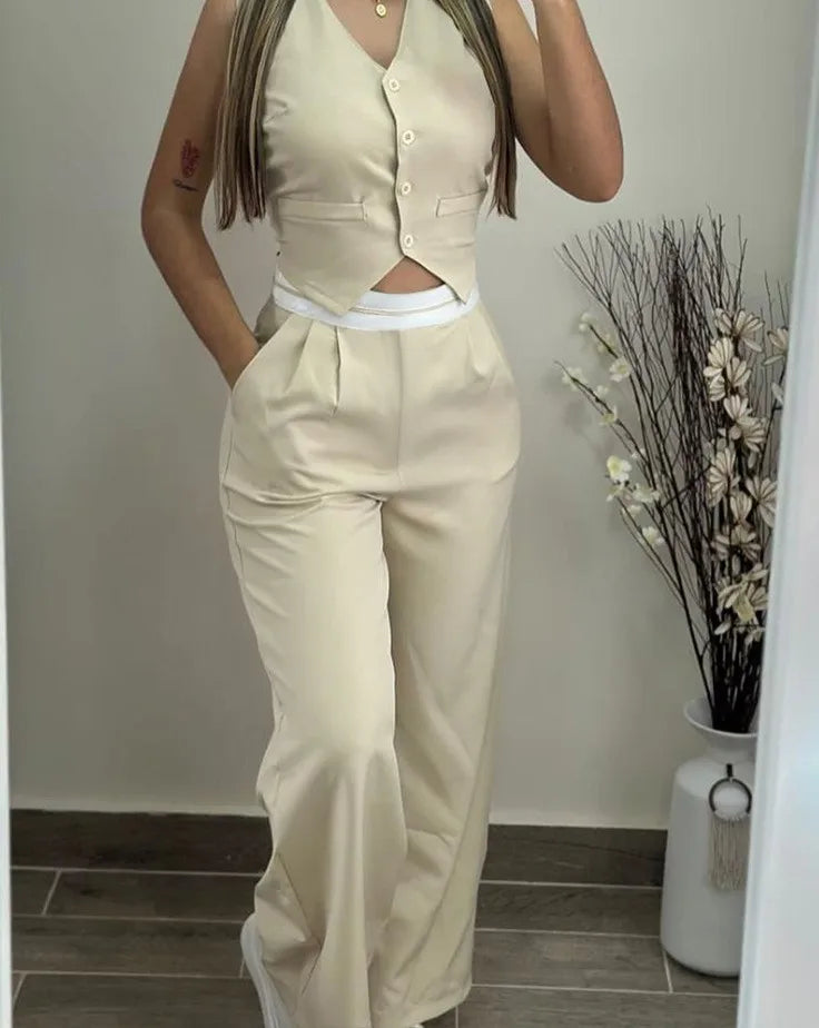 Conjunto Mujer Dos Piezas Camisola Elegante Pierna Larga