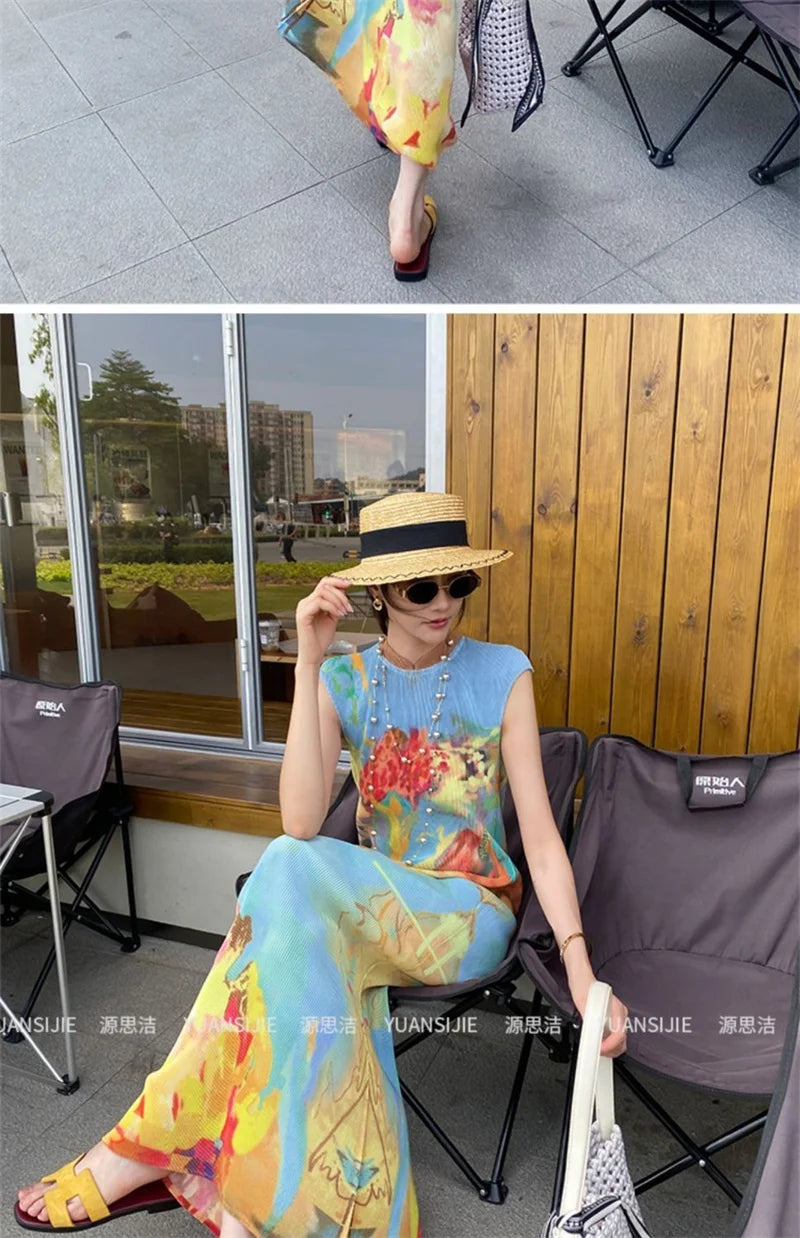 Vestido Plisado Estilo Chino Cheongsam Cola de Pez Verano