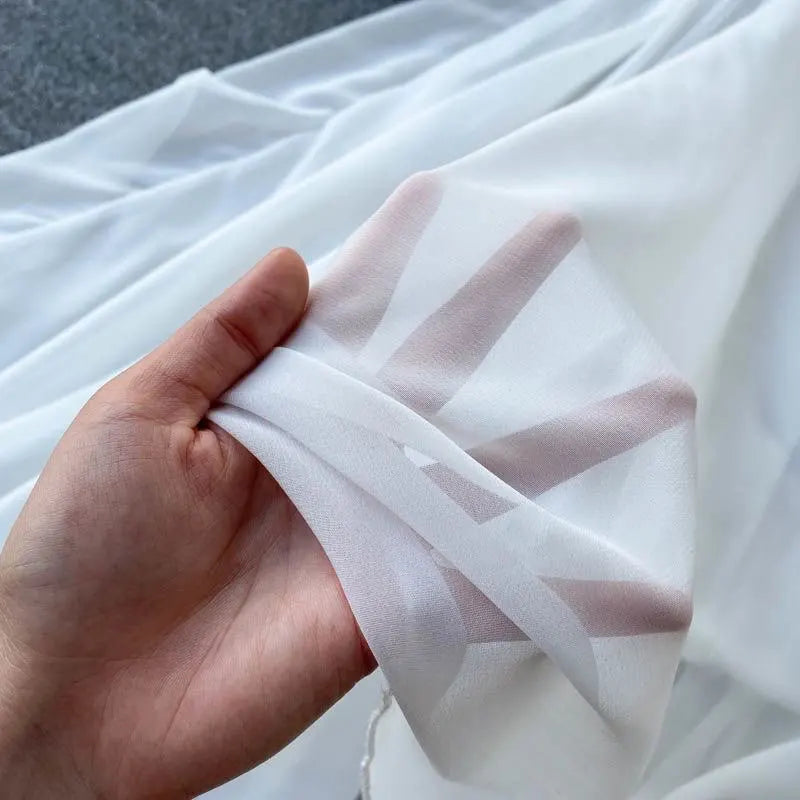 Vestido Blanco Chifón Sublime Volantes Hombros Descubiertos Elegante