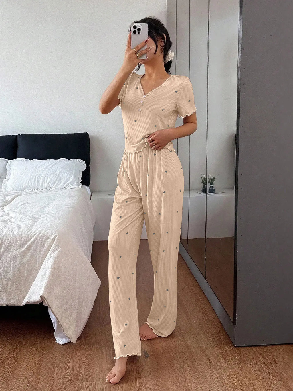 Pijama Mujer Elegante Dos Piezas Estampado Floral