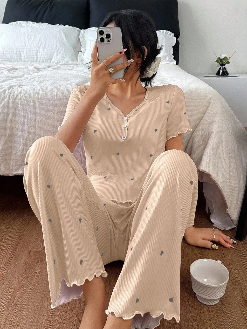 Pijama Mujer Elegante Dos Piezas Estampado Floral