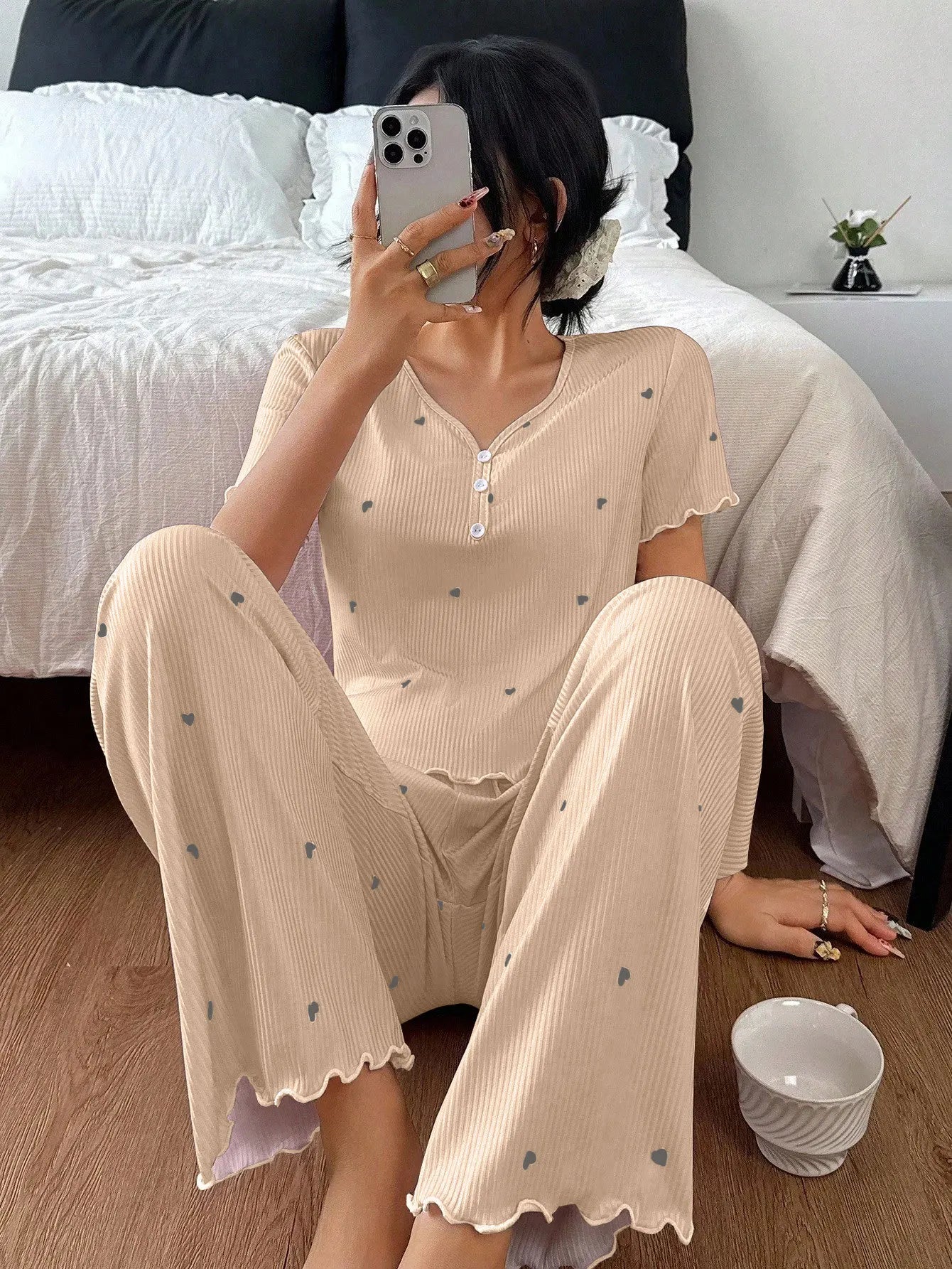 Pijama Mujer Elegante Dos Piezas Estampado Floral