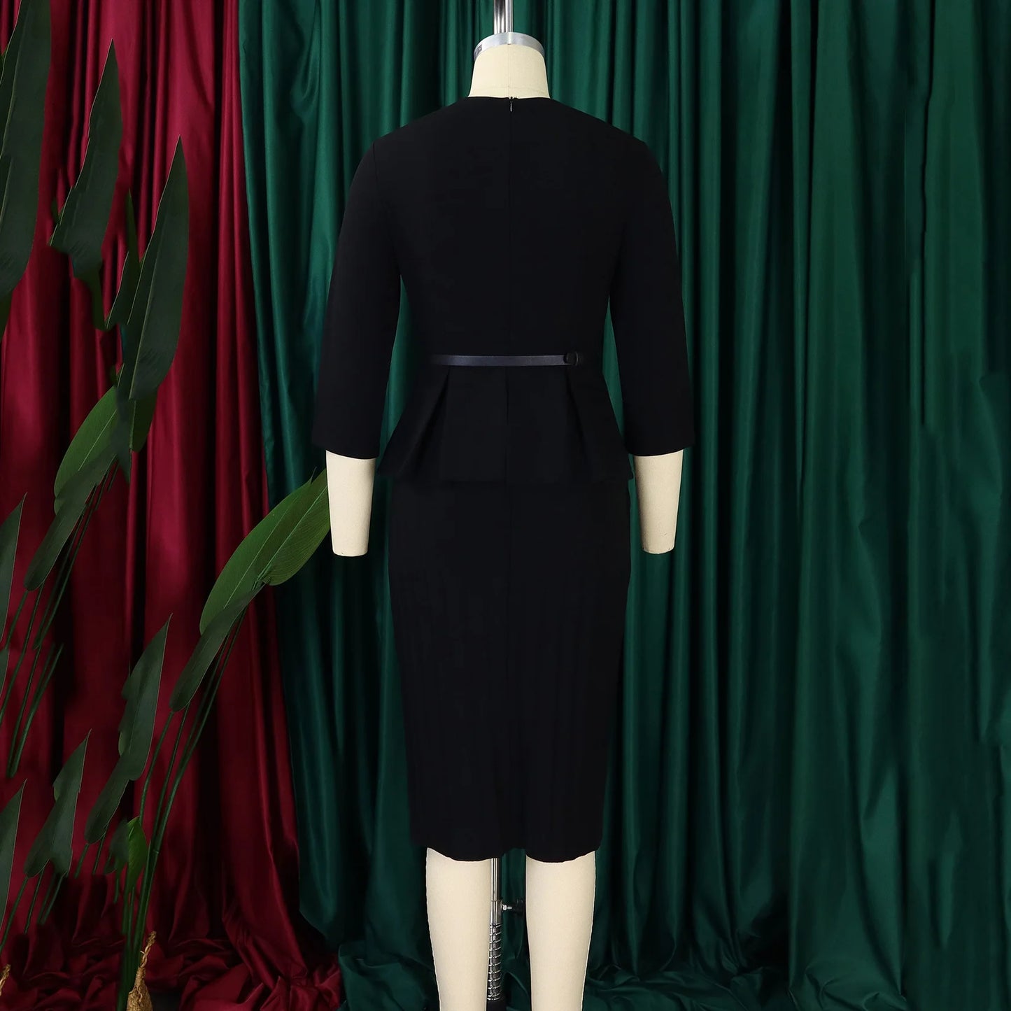 Office Dress - V Neck Belt Midi Professional 2024