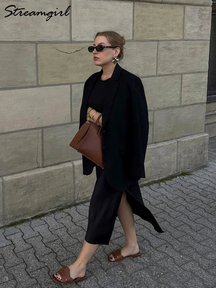 Satin Midi Skirt - A-Line Side Slit