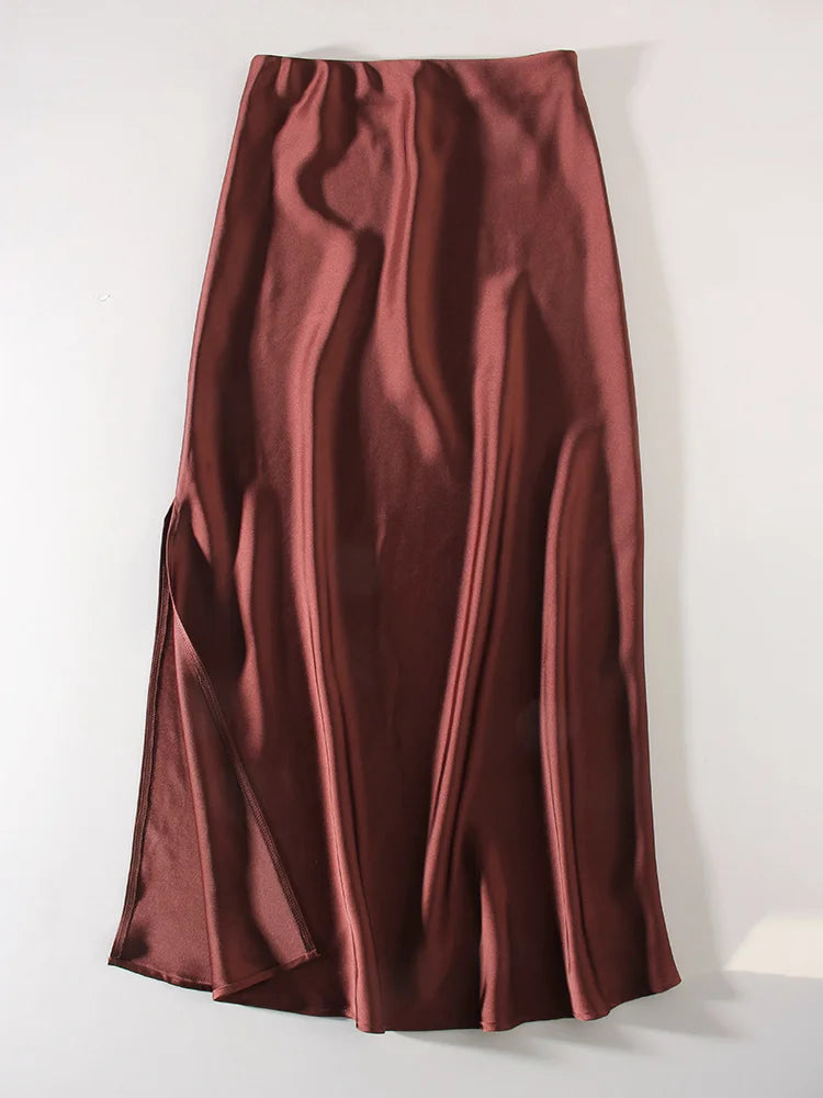 Satin Maxi Skirt - Side Slit