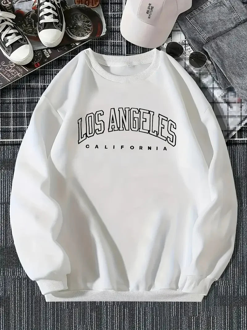 Polerón Mujer Estampado Letras Los Angeles Cuello Redondo Casual