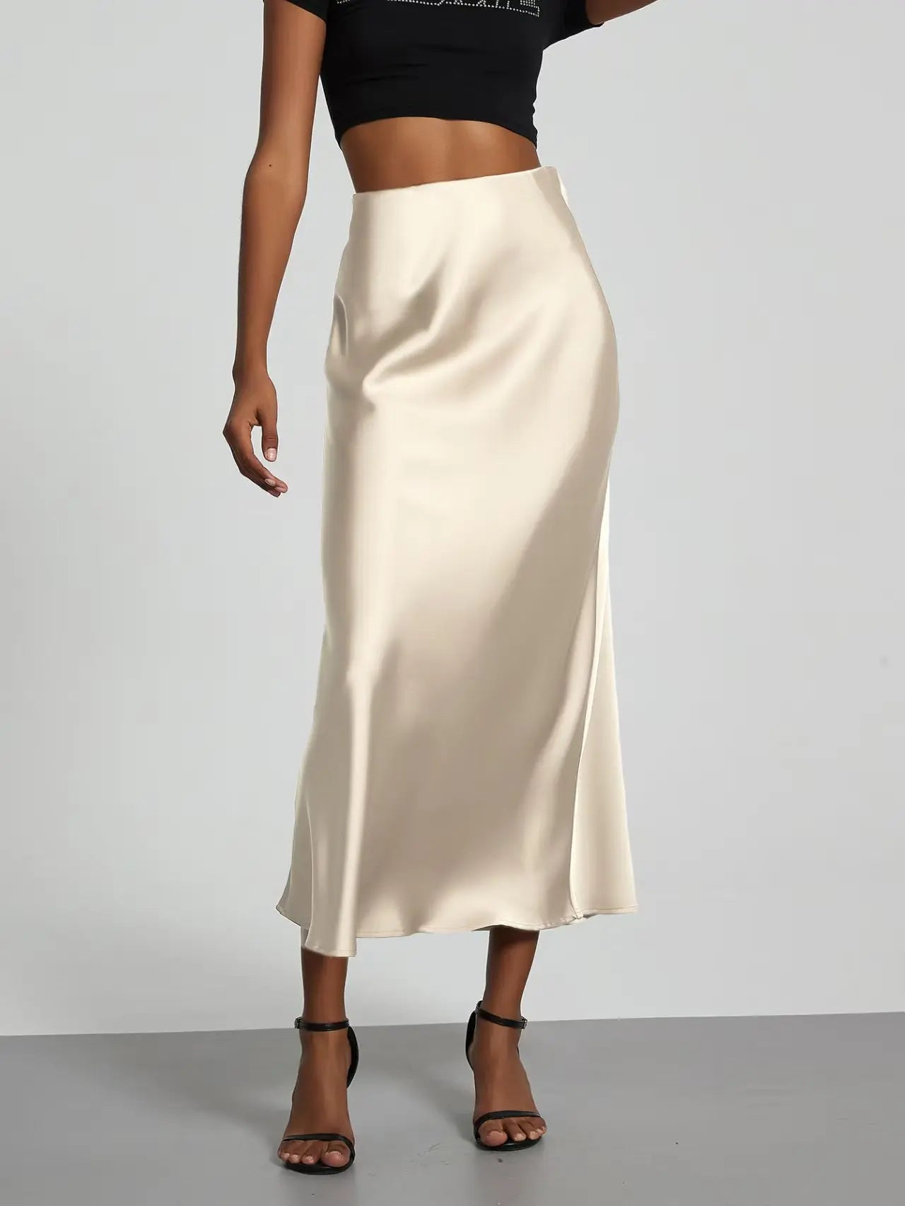 Skirt woman 2025 falds Satin Black Skirt Women Ropa Mujer юбка High Waist Long Skirts White Midi Skirt Office Elegant Skirts