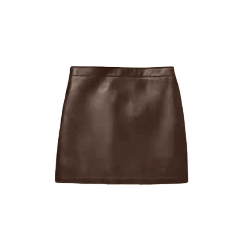 Two Piece Set - Leather Jacket & Mini Skirt