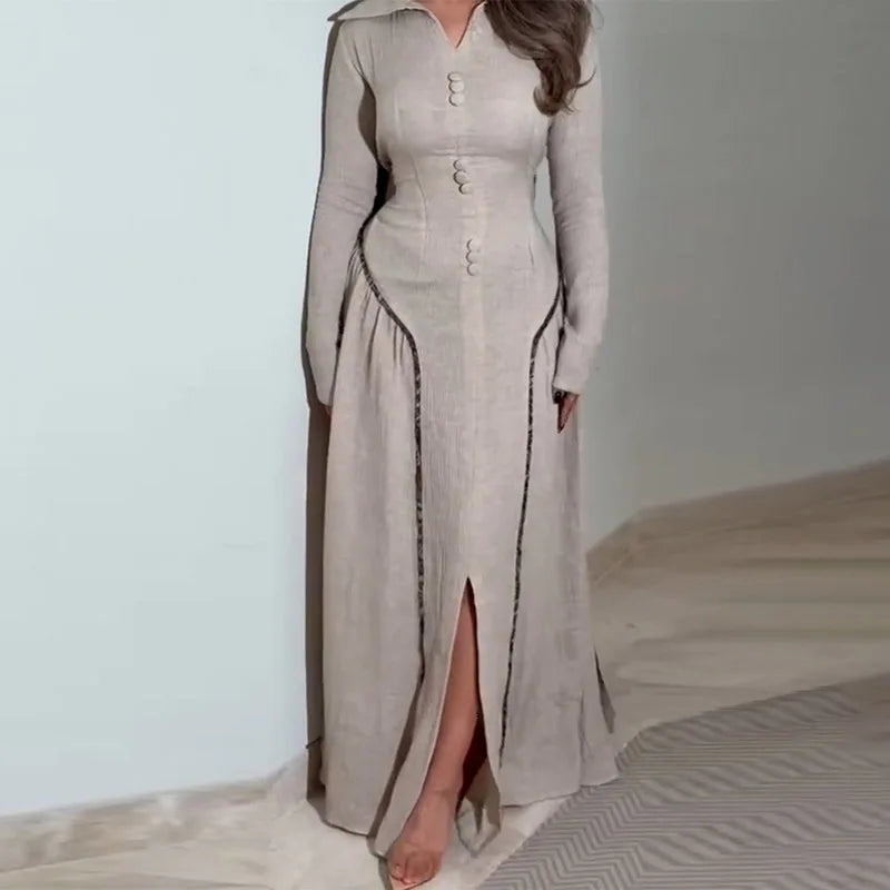 Vestido Maxi Manga Larga Línea A Estilo Chino Retro Verano