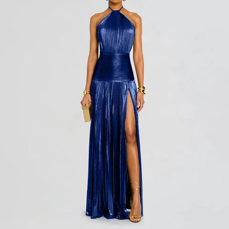 Party Maxi Dress - Halter Lacing Sleeveless