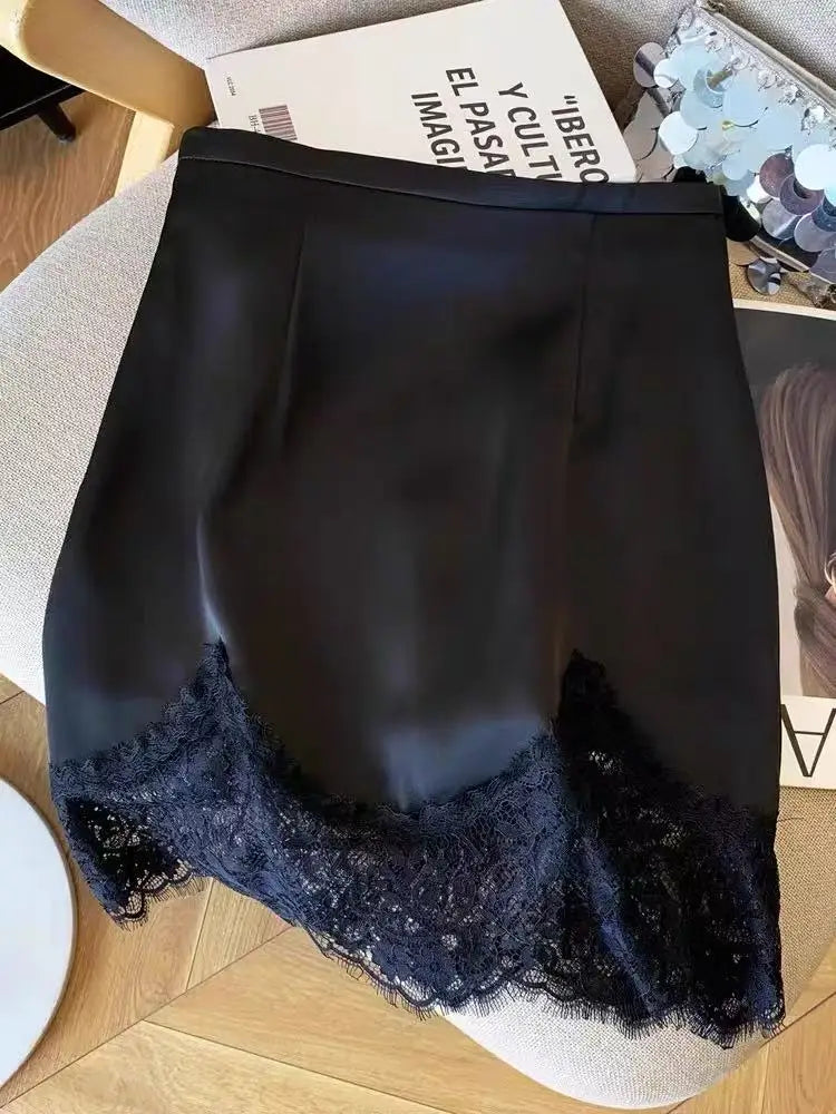 Satin A-Line Skirt - High Waist Draped