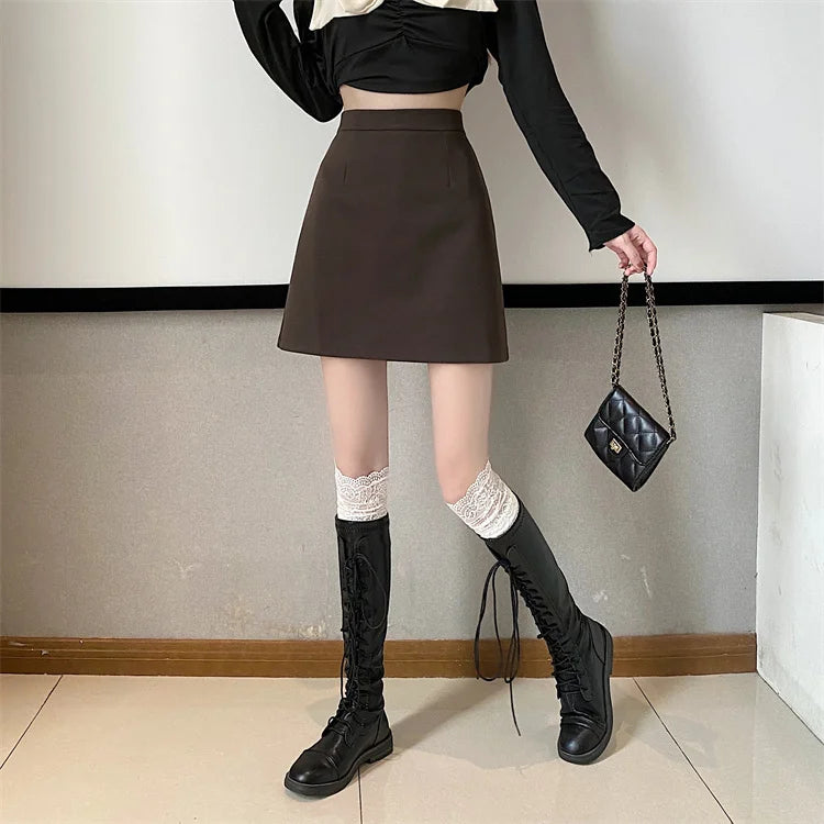 Ruffles Mini Skirt - High Waist A-Line Zipper Style A