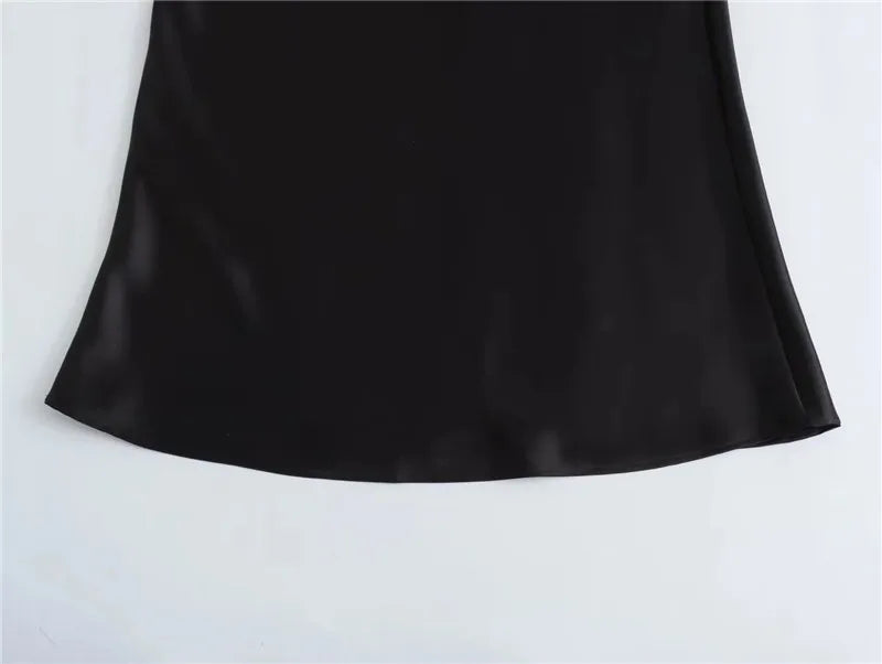 Falda Midi Satén Mujer Cintura Alta Elegante Oficina