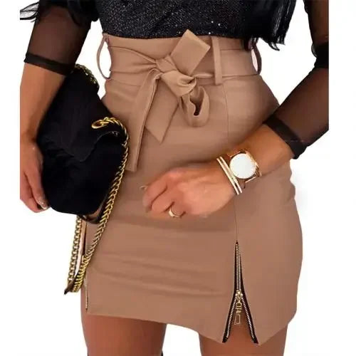 PU Leather Pencil Mini Skirt - High Waist Split Zipper
