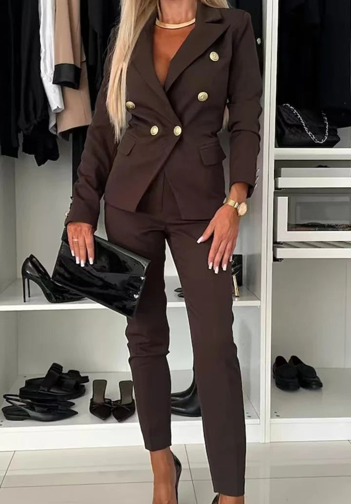 Conjunto Mujer Dos Piezas Saco Largo y Pierna Ancha Oficina