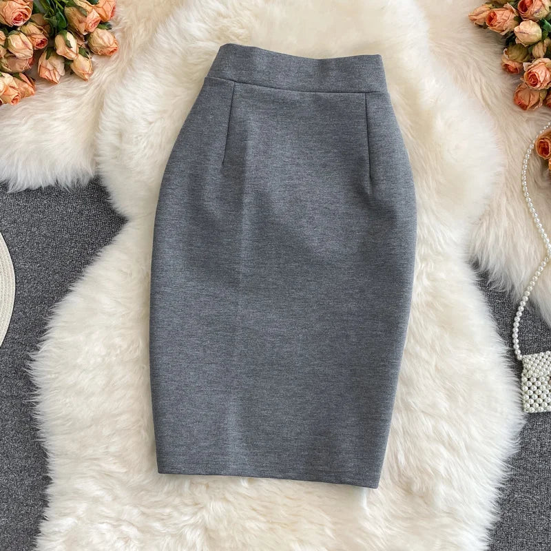 Solid Pencil Skirt - High Waist Office