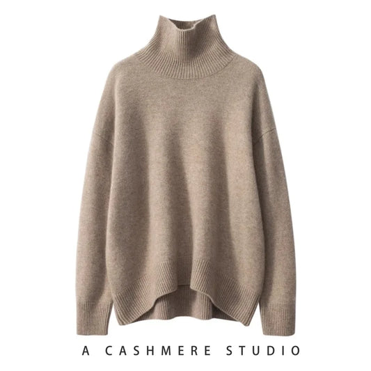 Cashmere Sweater - High Neck Pullover Warm