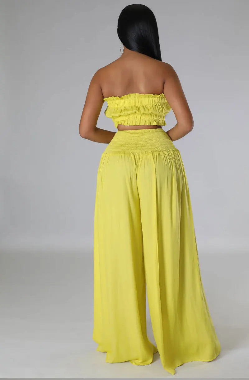 Conjunto Mujer Dos Piezas Cintura Elástica Pierna Ancha