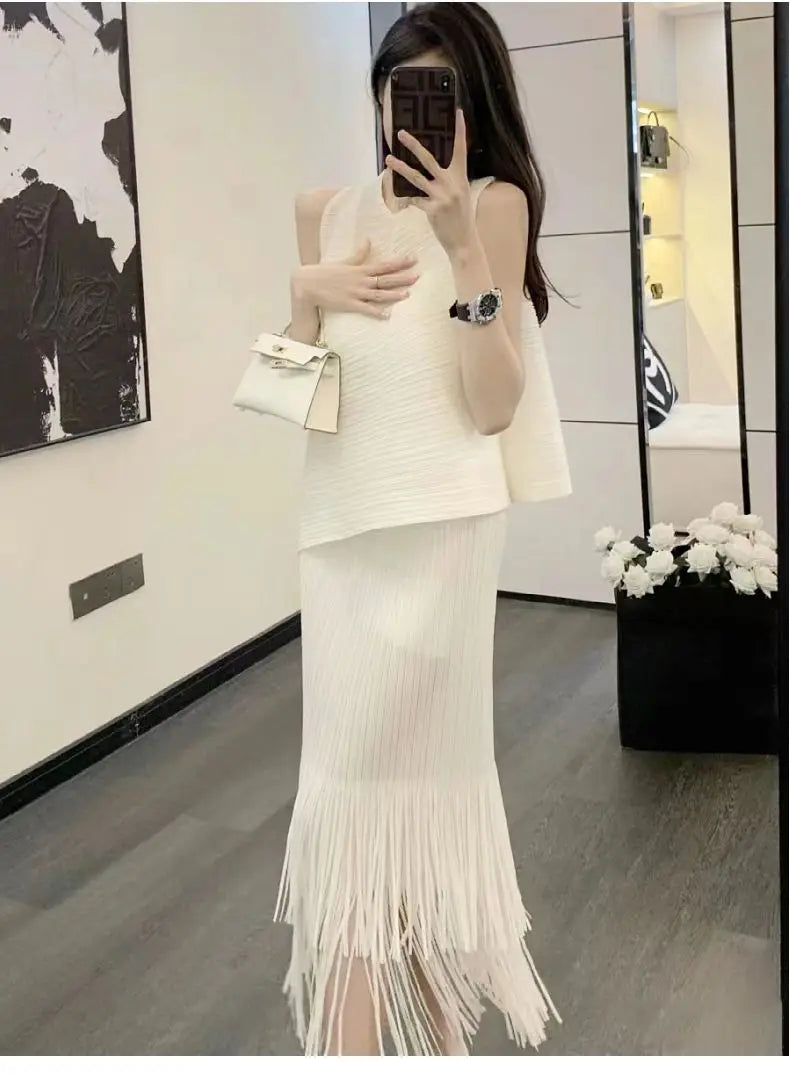 Conjunto Dos Piezas Flecos - Top Sin Mangas Falda A-Line
